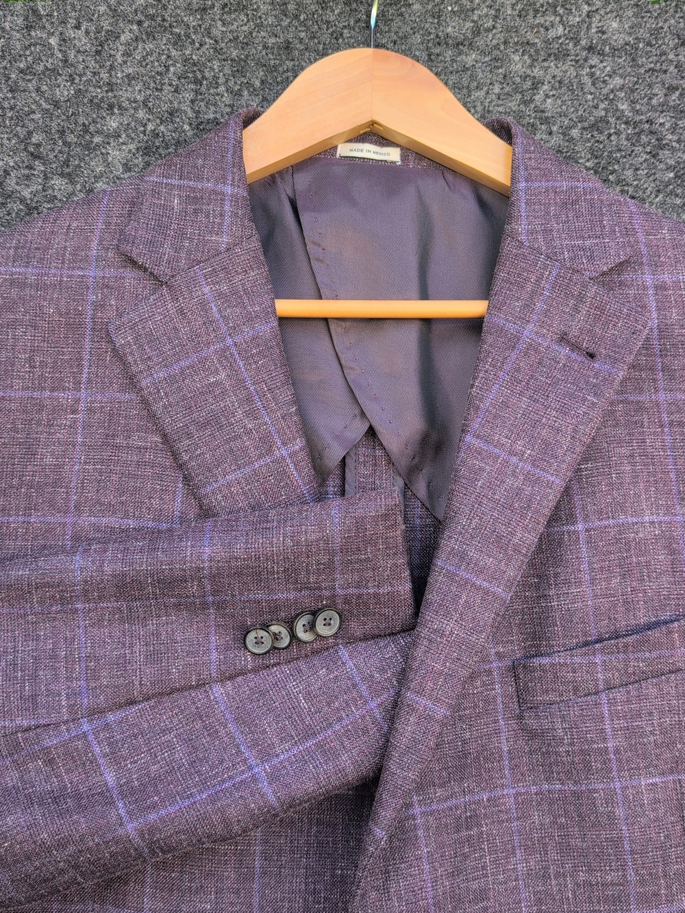 Joseph Abboud Jacket 48S Purple Blue Windowpane Plaid Wool Silk Linen Sport Coat